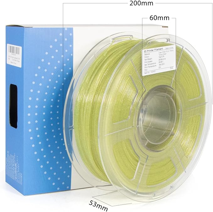 iSANMATE Clear PLA 3D Printer Filament, Transparent Glitter Yellow PLA, 1.75mm Filament 1KG/2.2lb