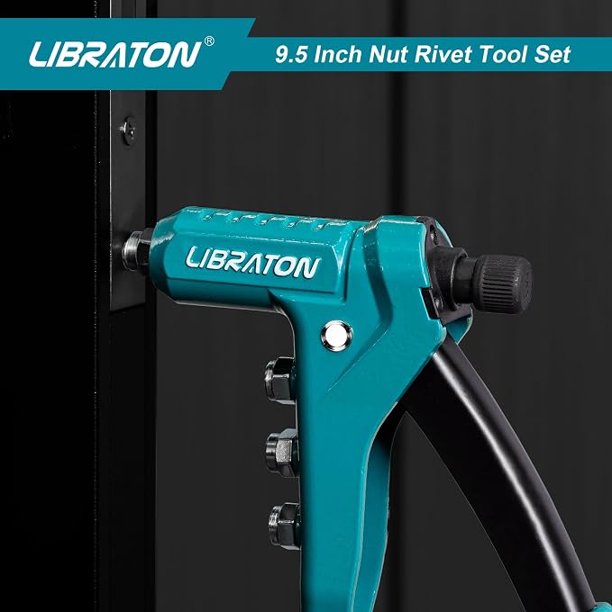 LIBRATON 9.5" Rivet Nut Tool, One-Handed Rivet Nut Gun, Hand Rivet Nut Tool Kit with 80PCS Threaded Rivet Nuts, 8PCS Interchangeable Mandrels, Metric M3-M6, SAE 6-32" to 1/4-20", with Carrying Case