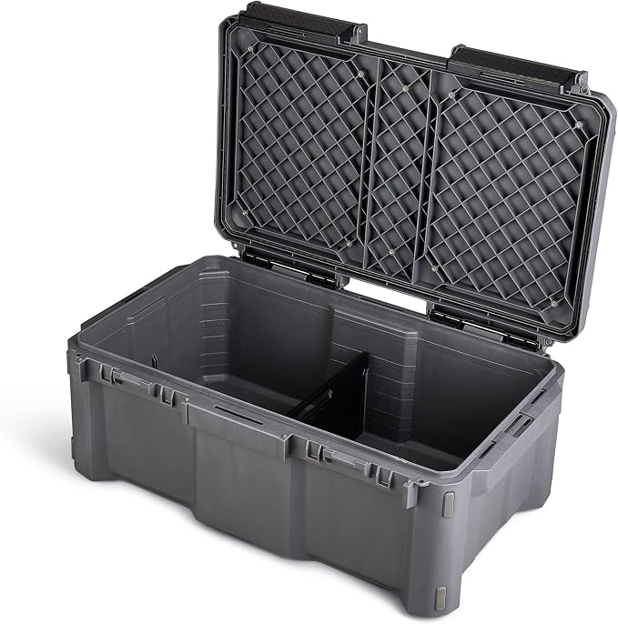 Plano GoNow Box, Waterproof Gear Storage, Heavy-Duty Outdoor Utility Container with Tray and Dividers for Tools and Accessories, Large, Charcoal