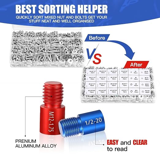 Nut and Bolt Thread Checker - 66 PCS Nut and Bolt Gauges Individually Housed in Case (33 Inch & 33 Metric) Specially Suitable for Size Check on Tricky and Narrow Area