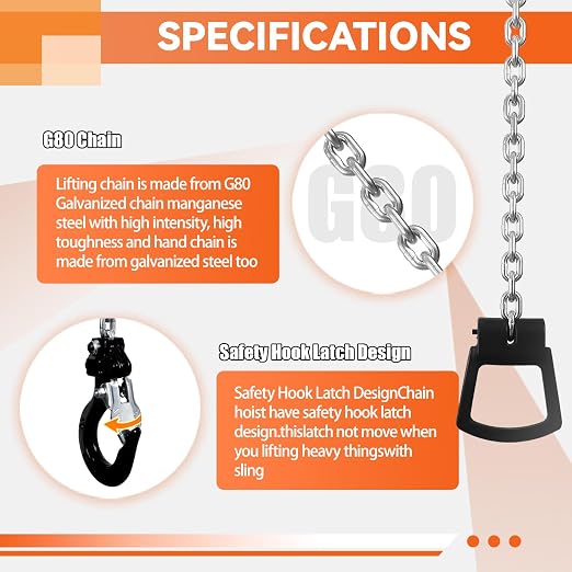 TKK Mini Chain Hoist 1/4 Ton 550Lbs - 5ft Lift, Manual Lever Chain Hoist G80 Alloy Steel, 2 Heavy Duty Hooks for Garages, Warehouse, Automotive Machinery Reliable