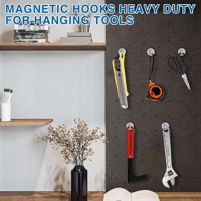 LOVIMAG Magnetic Hooks Heavy Duty, 85LBS, 12 Pack | Magnet with Hook for Cruise Cabins, Classroom, Kitchen Essentials, Door Decoration, Refrigerator, Silver