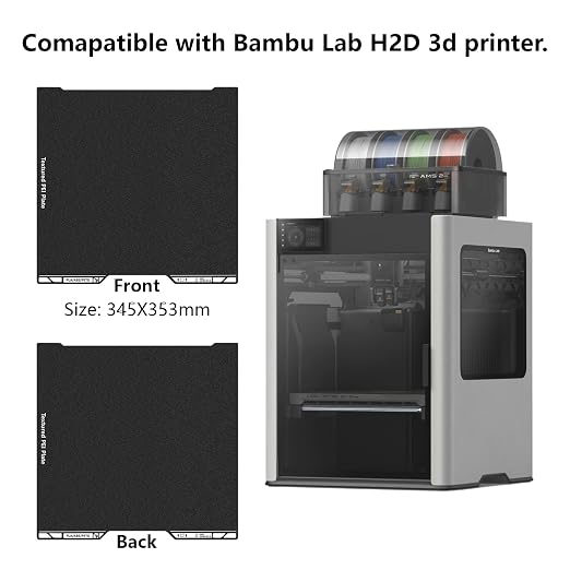 H2D PEI Build Plate, 3D Printer Double Sided Black Textured PEI Platform with Identification Code for Bambu Lab H2D/H2S 355x346mm