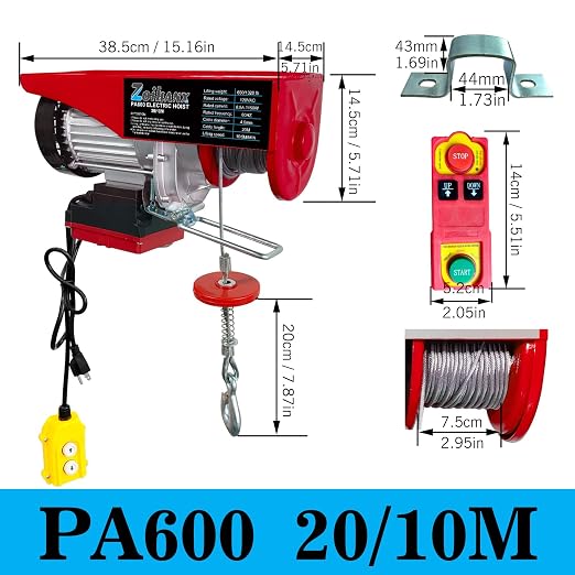 2 in 1 Electric Hoist,110V Electric Hoist with Remote Control,1320 lbs | Single/Double Slings Steel Hoist winch ,33ft/65.6ft Attic Lifts for Garage ,Warehouse ,Factory,Construction Site