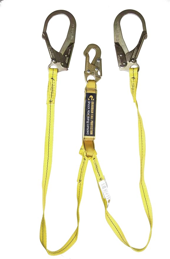 Guardian 01231 External Shock Lanyard Rebar Hooks - 6 ft Dual Leg | Lightweight Shock Pack | Self Locking Rebar Hooks | ANSI and OSHA Compliant