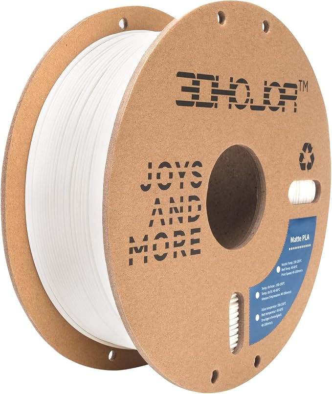 3DHoJor Matte PLA Filament 1.75mm, Upgrade 1kg Cardboard Spool PLA Filament 1.75 - PLA 3D Printing Filament, Print with Most 3D Printers Using 3D Filament(Matte White)