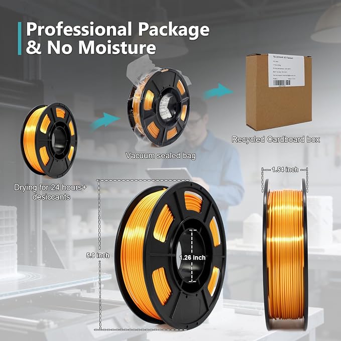 Silk PLA Filament 1.75mm Gold 250g, Shiny 3D Printer Filament Dimensional Accuracy +/- 0.02mm, 250g Spool Fits for Most FDM 3D Printers
