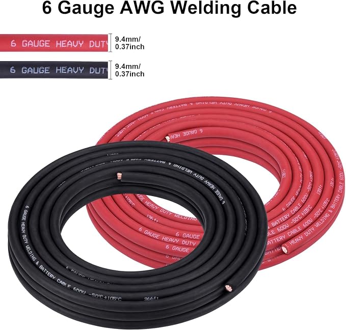 iGreely 6 Gauge 6 AWG Wire 30 Feet Black + 30 Feet Red Welding Battery Pure Copper Ultra Flexible Cable + 5pcs of 5/16" & 5pcs 3/8" Copper Cable Lug Terminal Connectors+Heat Shrink Tubing