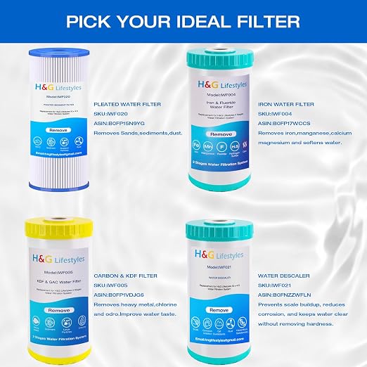 H&G Lifestyles Whole House Water Descaler,GAC KDF Polyphosphate Cartridge | Anti Scale Filter,Saltless Water Softener,Reduce Heavy Metal Lead Chlorine, Replacement for 10" x 4.5" Water Filter System
