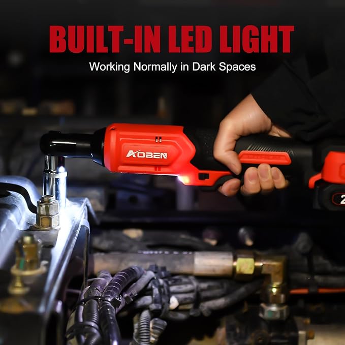 AOBEN 20V 3/8" Cordless Ratchet Wrench Kit, 60 Ft-lbs Brushless Electric Power Ratchet with Variable Speed, 2X2000mAh Lithium-Ion Battery, Charger, 8 Deep Sockets, 1/4" Adaptors, 6" Extension Bar