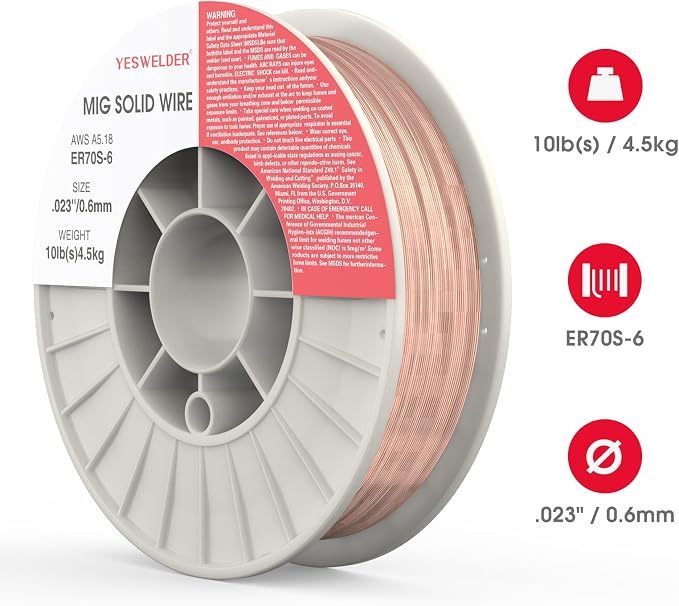 YESWELDER ER70S-6 MIG Welding Wire .023 Inch 10 Pounds ABS Strong Spool Carbon Steel MIG Solid Wire