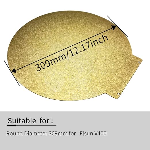 Round 309mm in Dia Flsn V400 Build Plate Double Sided Textured PEI Sheet Spring Steel Flexible Platform with Magnetic Base for Flsn V400 3D Printer Kit.