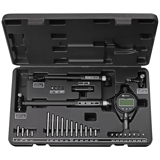 Neoteck Digital Dial Indicator Bore Gauge with 0.7"-6"/0.0005" Measuring Range and 6" Measuring Depth Dial Bore Gauge Set with 23PCS Anvils for Engine Cylinder Measurement-Black