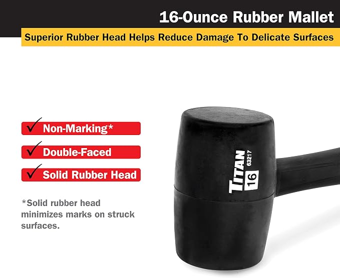 Titan 63220 2-Piece Rubber Mallet Set, Includes 16oz & 32oz with Non-marking Double-faced Solid Heads, Shock Absorbing Fiberglass Handles & Textured Grips