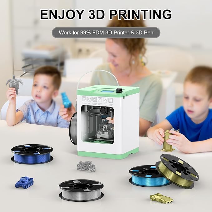 ENTINA 4 Colors Silk Shiny 3D Printer Filament Bundle, PLA Filament 1.75 mm for 3D Printers, Dimensional Accuracy +/- 0.02 mm, 200g x 4 Spools Set