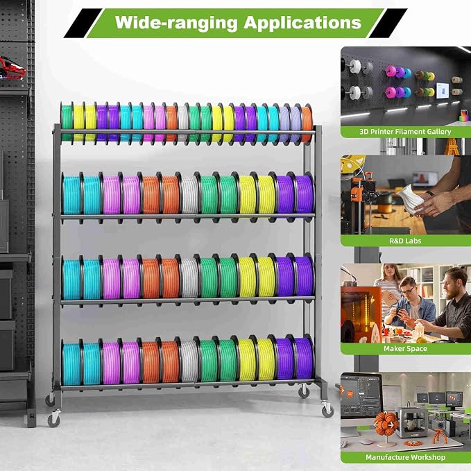 3D Printer Filament Storage Rack Stand, Rolling Filament Spool Holder Cart with Wheels, 4 Tier Expandable Heavy Duty Metal Shelf for 3D Printing Studio Workshop,1pcs Stand Only