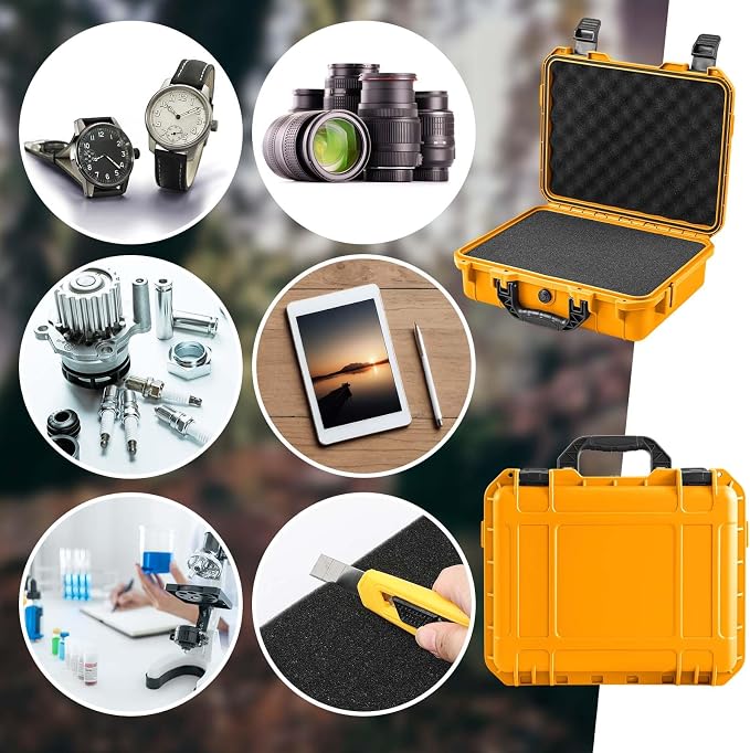Relaxweex 1 Pcs Waterproof Hard Case with DIY Customizable Foam Insert Portable Protective Case with Knife for Camera Drones Equipments Tools Test Instruments(Yellow,22.4 x 16.1 x 10.2 Inch)