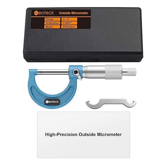 Neoteck 0-1" Outside Micrometer 0.0001" Resolution Carbide-Tipped Anvils Precision Mechanical Micrometer Anti-Glare Graduation Micrometer Set with Wrench and Case for Machining, Automotive, Inspection