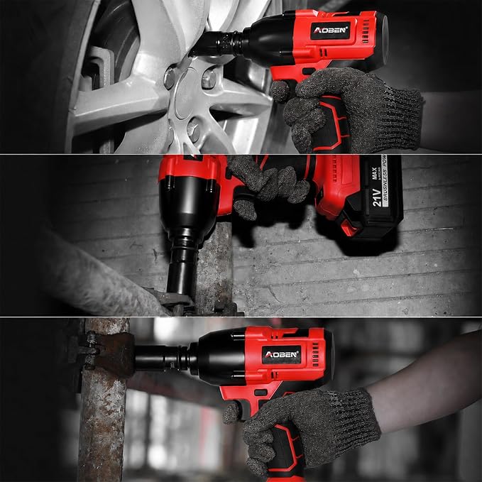 AOBEN Cordless Impact Wrench 1/2 Inch, Power Impact Gun Kit, Max 600N.M/450Ft-lbs High Torque Electric Impact Driver for Car RV Tire, 2 Packs x 4.0Ah Battery, Charger, 6 Sockets & Storage Tool Case