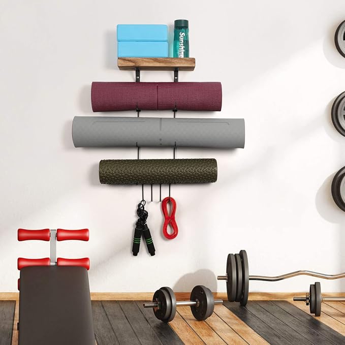VINAEMO Wall Mounted Ironing Board Hanger with Pegboard and Yoga Mat Holder