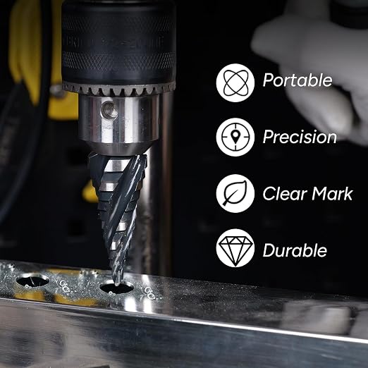 Four Spiral Flute Step Drill Bit Set, 3PCS 1/8"-7/8" (34 Sizes), High-Speed Steel Unibit Step Bits with 1/4" Hex Shank for Stainless Steel Metal Aluminum Wood Plastic