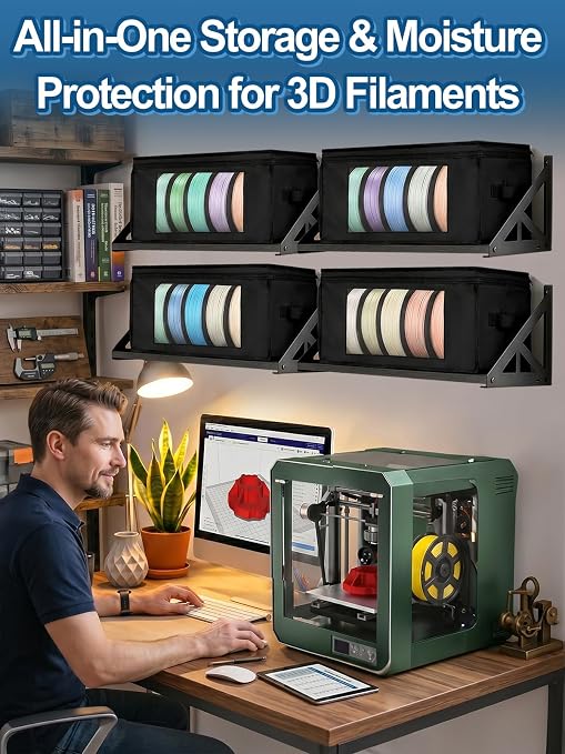 Waterproof Lining & Zipper 3D Filament Storage - Holds up to 24 Spools, 3D Printing Printer Accessories Square Filament Storage Dry Box for Home Office Studio, 16''Lx7.8''Wx8''H, 4pcs