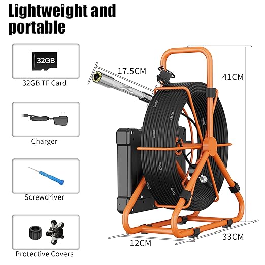 Sewer Camera 100FT/30M Pipe Inspection Borescope Endoscope Camera with Light 12 LEDs 4.3" IPS Screen 22MM Plumbing Snake 8500Mah Battery (30M NO DVR Function)