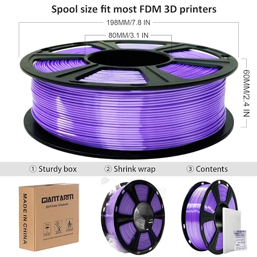 GIANTARM 3D Printer Filament, Silk Purple Pla Filament, 1Kg(2.2lbs) Spool, 1.75mm Dimension Accuracy +/- 0.03mm, 3D Printing Filament