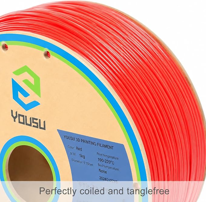 YOUSU Red PVB Filament 1.75 mm for 3D Printer & 3D Pen 1 kg (2.2 lbs), Print As Easy as PLA Filament, can be Polished with Alcohol to get Smooth Surface.