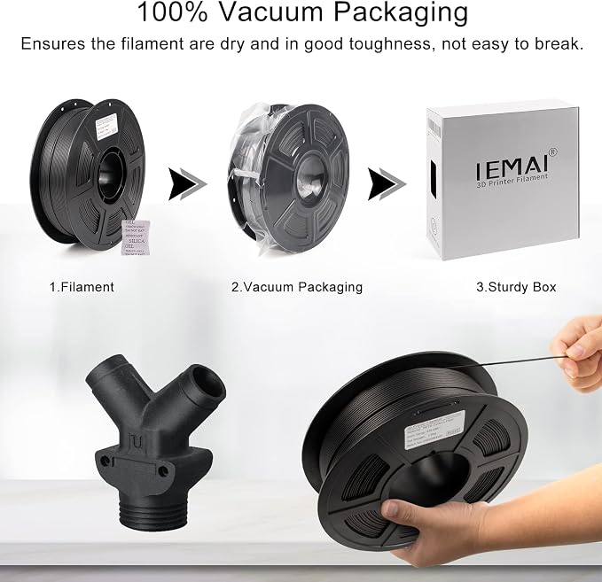 IEMAI PA12 Carbon Fiber Nylon Filament 1.75mm Matte Black 1KG, Low Moisture PA12-CF 3D Printer Filament with High Tough & Strength, Chemical Resistant, Dimensional Stability