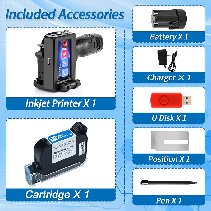 Handheld Inkjet Printer, MS-C10 Portable Handheld Printer Gun with Fast-Drying Solvent Cartridge for QRCode Barcode Production Date Time Logo Batch Number on Any Surface(0.5 Inch Nozzle)