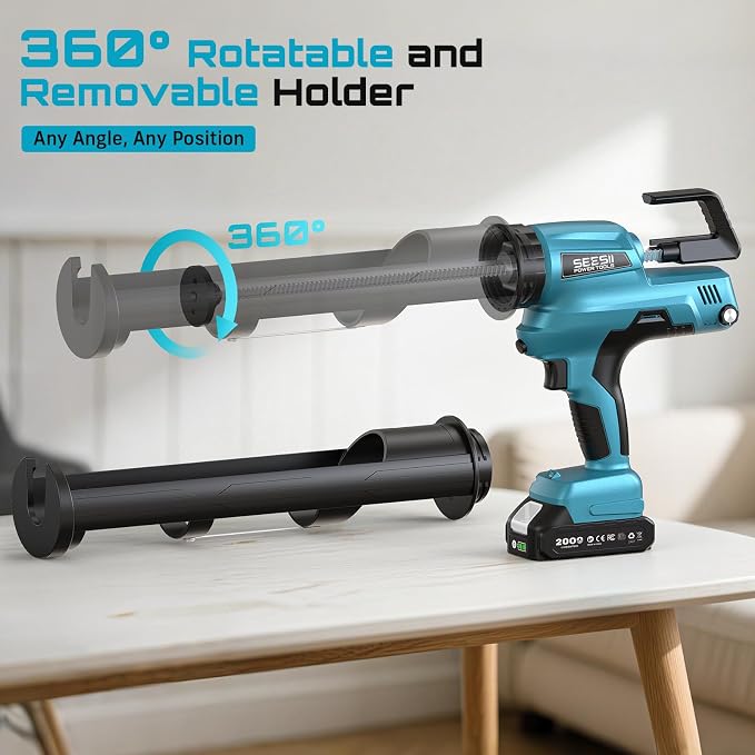 SEESII Electric Caulking Gun 29oz, Cordless Caulk Gun with 2x 2000mAh Battery, Stepless Speed, Anti-Drip, Led Light, Battery Powered Caulking Gun for Filling, Sealing