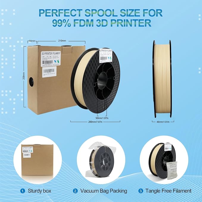 Yousu PVA Filament 1.75mm, Water Soluble Support 3D Printer Filament, 0.5kg, Natural PVA, Softens in 55-60°C Water Temperature for Easy Removal of Filament Support