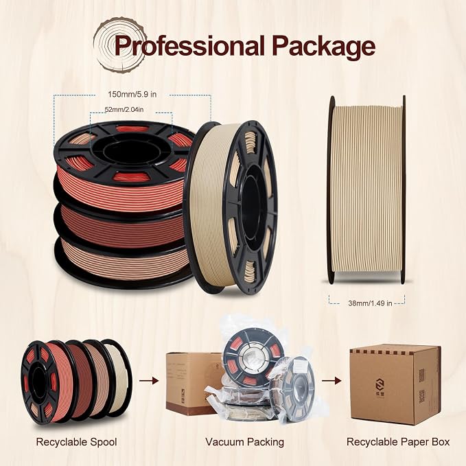 YOUSU 3D Printer Filament Bundle, Wood PLA Filament 1.75mm, Multicolor 3D Printer Filament, Add More Than 30% Real WoodFiber, Maple, Cherry, Mahogany, Bamboo,Fits for Most FDM 3D Printers,250g*4 Pack.