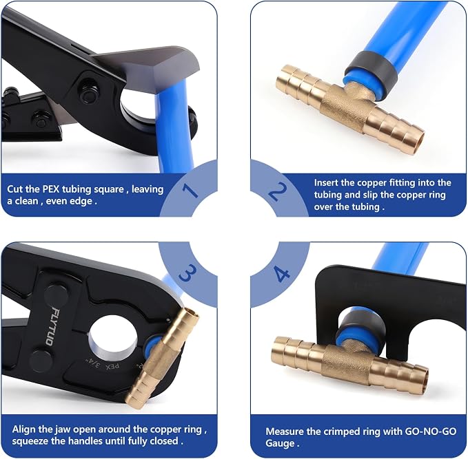 1/2" & 3/4" Combo PEX Crimping Tool for Copper Crimp Rings | with Go/No-Go Gauge, ASTM F1807 Standard Compliant