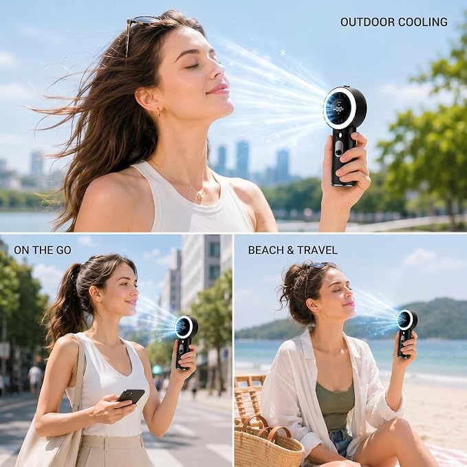 Portable Handheld Turbo Fan with Mist, Ice Cooling Powerful Fan 26000 RPM, 1-199 Speed Adjustable Personal Fan, Dynamic RGB Light, Flashlight, LED, 5000mAh Battery for Travel Office, Home and Outdoor