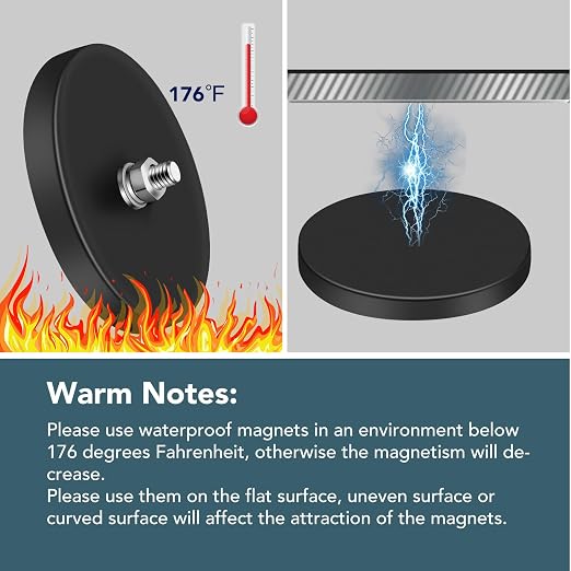 DIYMAG Rubber Coated Magnets 12 Pcs Adhesive Power 120LBS Anti-Scratch Neodymium Magnet Base with M8 Threaded Studs and Nuts, Black Strong Magnets Hold for Light Bar, Mirror, Camera, PTZ