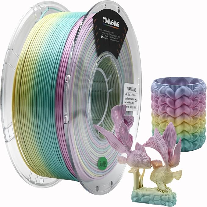Rainbow PLA 3D Printer Filament 1.75mm, 1kg Spool, Multi-Color High-Saturation Gradient PLA, Smooth Color Transitions, ±0.03mm Precision, Easy Printing, Ideal for Artistic Models,Macaron