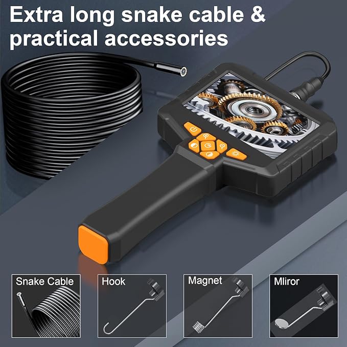 Inspection Endoscope, Industrial Borescope Camera with 4.3" IPS Screen, 1920P HD Snake Camera with 8 LED Lights, 16.5FT Semi-Rigid Cord Bore Scope - Cool Gadgets Tool