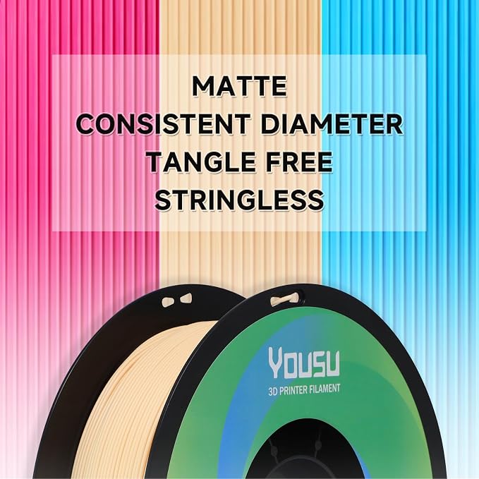YOUSU Matte PLA Filament 1.75mm 1KG, Skin 3D Printer Filament, A Variety of Colors and Unique Matte Effect, Easy to Print, Great Layer Bonding, Works with Most FDM Printers