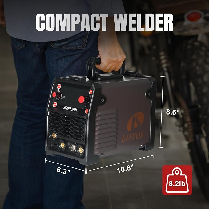150A 3-in-1 Synergic MIG Flux Core Spot Welder 120V | Portable 8.2lb inverter automatically matches parameters | Joins 3/16" stainless steel sheets with clear LED tracking