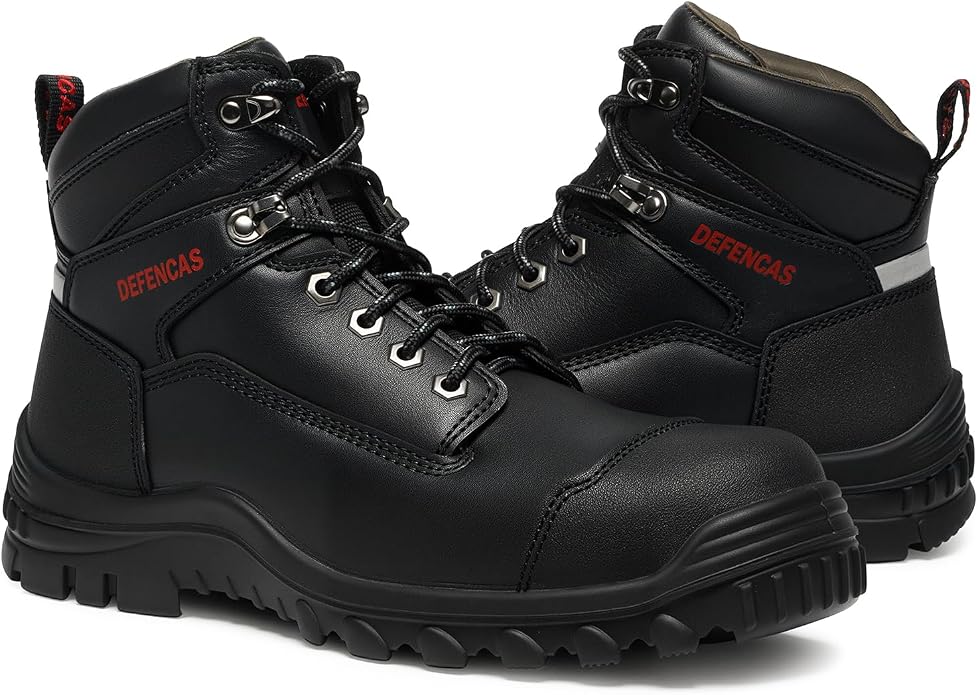 Men’s 6” & 8” Composite Toe Work Boots, Electrical Hazard Safety Boots for Men, Full-Grain Leather Construction Boots, Slip Resistant Rubber Outsole, Removable Memory Foam PU Insole