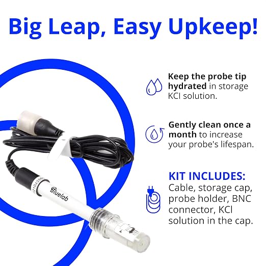 Bluelab PROBPH pH Probe for Water, Replacement Electrode for Meter, Monitor, and Controller with Easy Calibration, Tool for Hydroponic System and Indoor Plant Grow