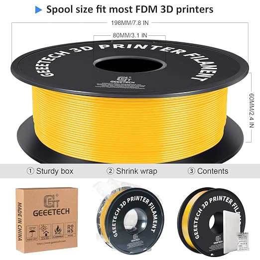 Geeetech Yellow PLA Filament 1.75mm, 3D Printer Filament Dimensional Accuracy +/- 0.02 mm, Upgrade Tidy Winding Tangle-Free, 1kg Spool(2.2lbs) Fit Most FDM 3D Printers