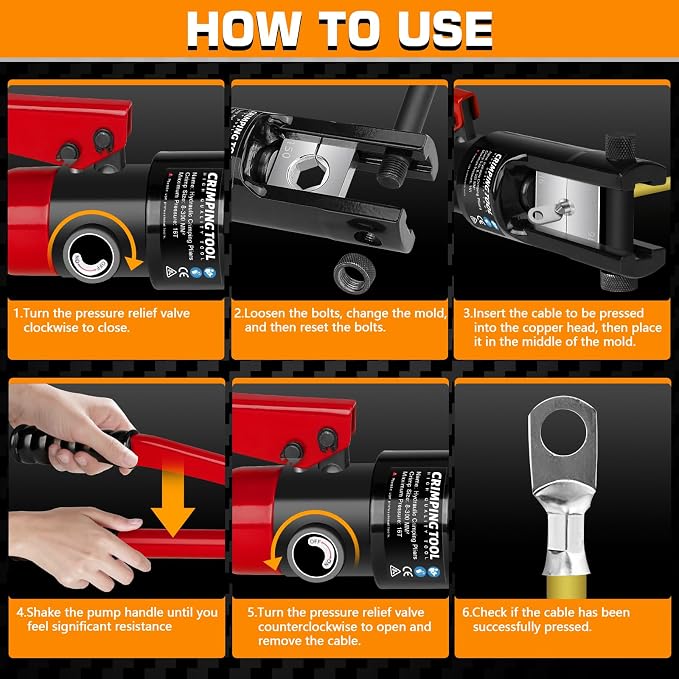 Hydraulic Crimping Tool, 16 Tons Wire Crimping Tool Kit with Cable Cutter | With 13 Pairs of Dies, 12 AWG to 600 MCM, Wire Rope Crimping Tool for Battery Cable Ends Ring Terminals, Red