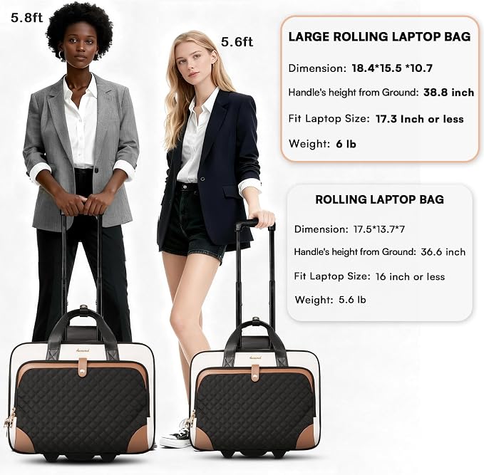 Arcoyard Rolling Laptop Bag for Women, 17.3 Inch, Beige Brown | Large Rolling Briefcase, Waterproof Pocket, Computer Bag with Wheels, For Office Travel Business Teacher Commute