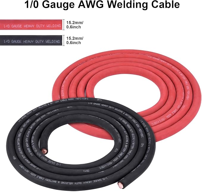 1/0 Gauge Wire,iGreely 1/0 AWG Copper Battery Welding Cable for Automotive Generator Solar,5pcs of 5/16"" & 5pcs 3/8"" Copper Lugs Terminal Connectors with Heat Shrink Tubing 20 Ft Black+20 Ft Red