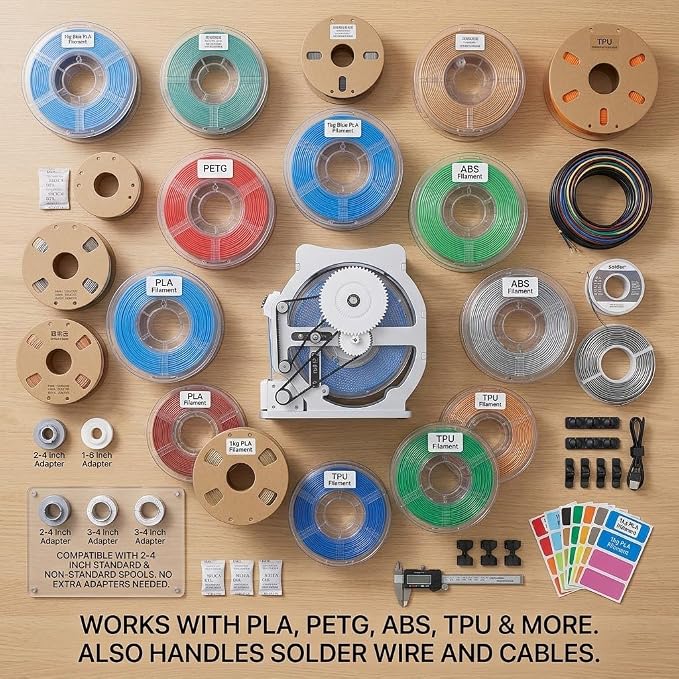 Electric 3D Filament Respooler, 3D Industrial Filament Respooler Machine, Automatic Spool Winder Machine with Smart Start & Stop, Adjustable Tension Control, Wrap Neatly Without Tangling