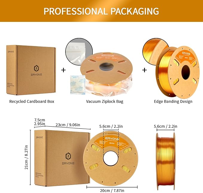 ERYONE Silk PLA Filament for 3D Printer 1.75mm +/- 0.03mm, Shiny Filament 1kg (2.1lbs)/Spool, Liquid Gold