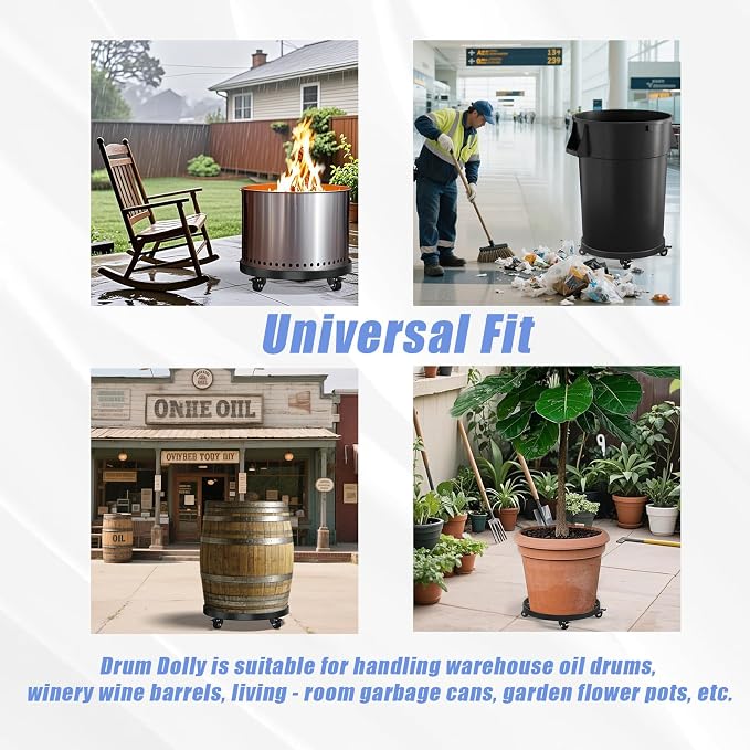 55 Gallon Drum Dolly Heavy-Duty All-Steel Barrel Cart with Cross Braces, 4 Swivel Caster Wheels, 2000 lbs Capacity Non-Tipping Hand Truck for Warehouse Drum Handling & Transport